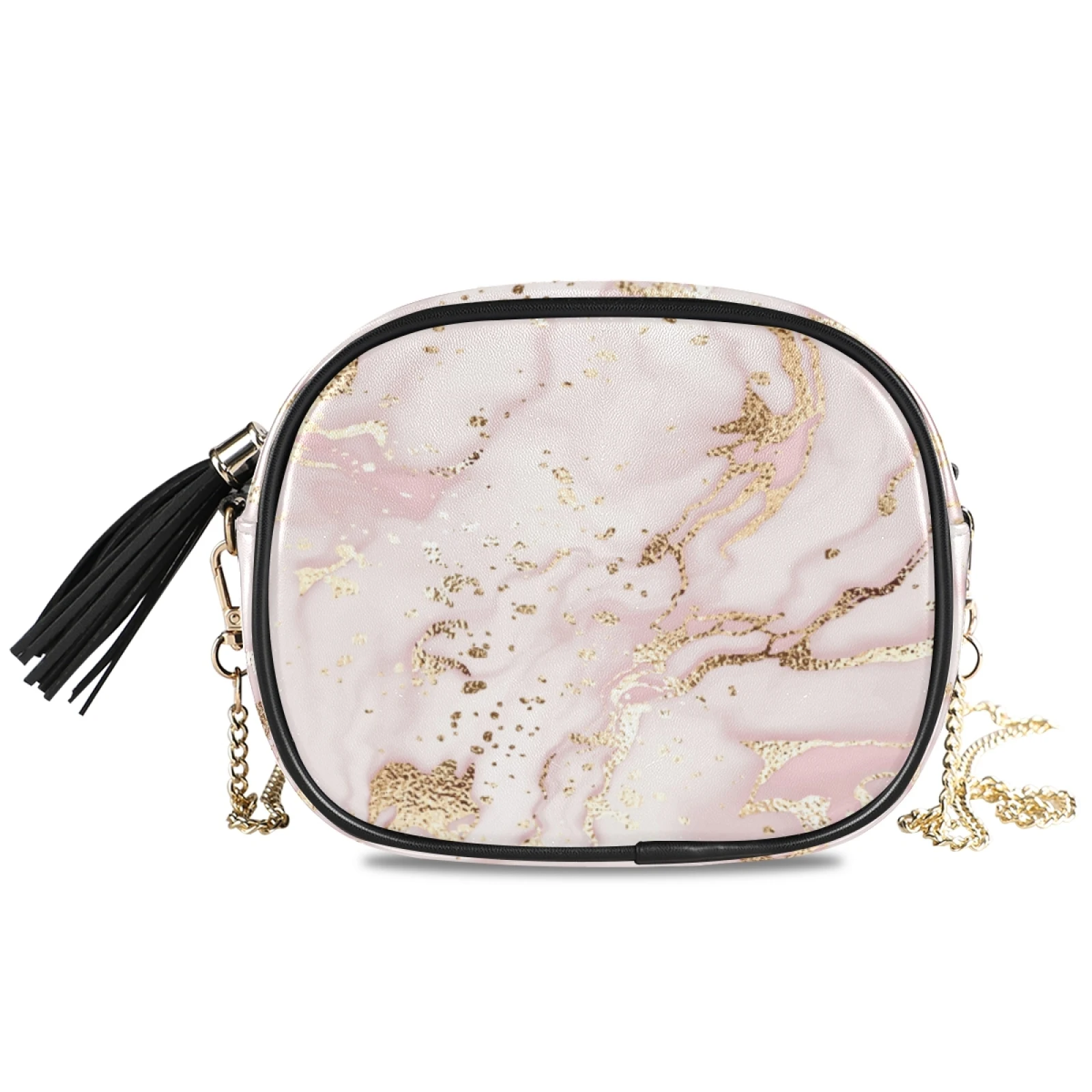

Women Crossbody Bag Rose Gold Glitter Marble Print 2024 Quality Leather Chain Shoulder Messenger Bags Female Handbag And Purse