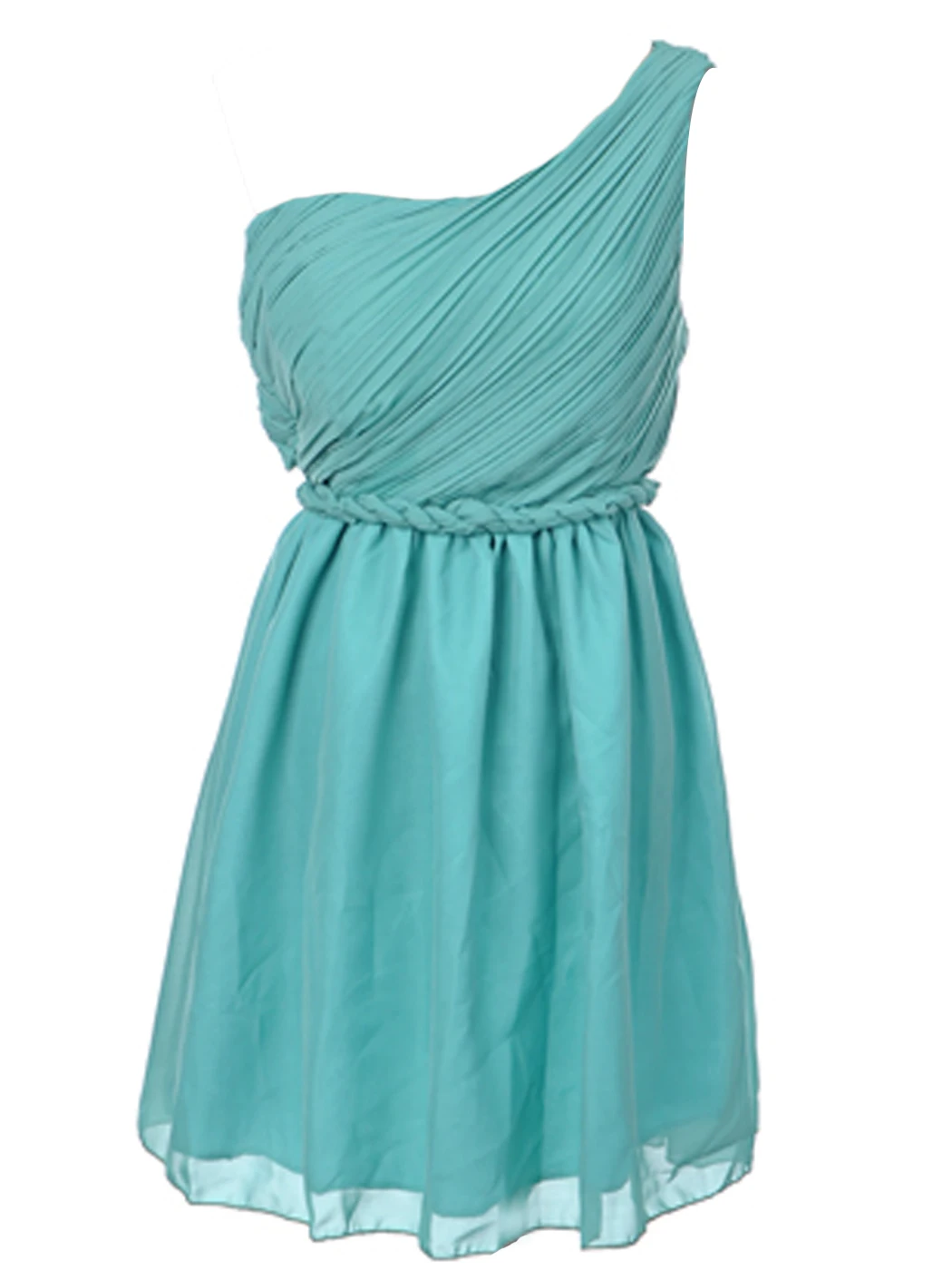 Womens Teal Blue Green One Shoulder Braid Waist Tie Sleeveless Dress Sexy Backless Mini Dress