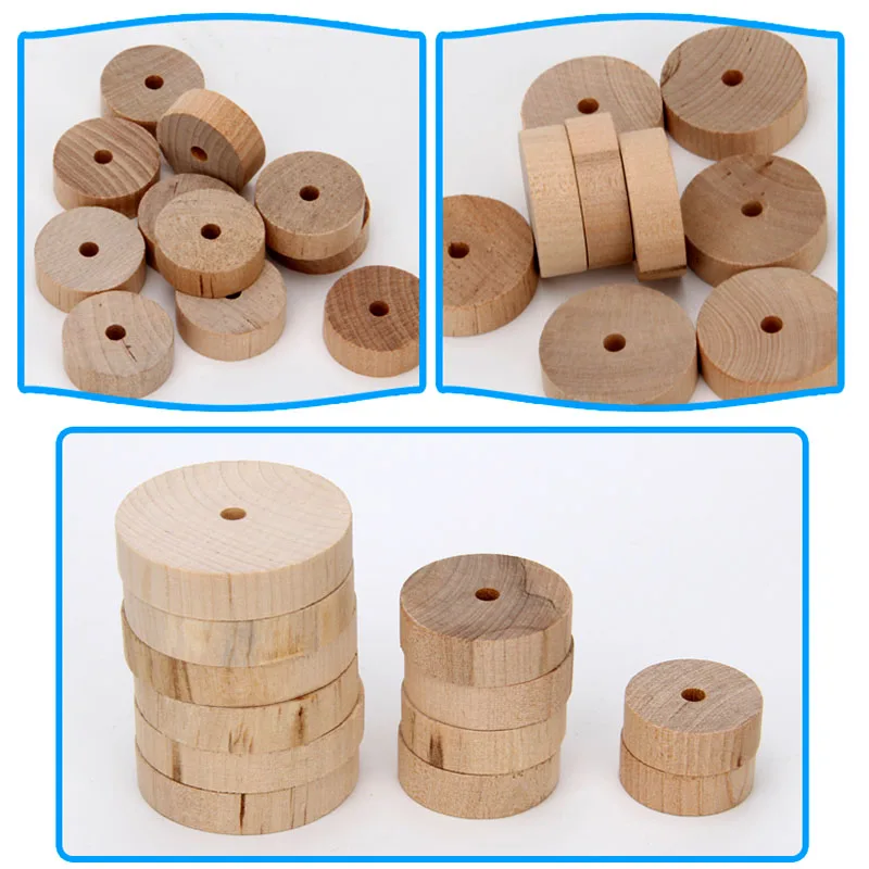 10 Pcs 10mm thickness round wood wheel wooden flat tire with hole 5mm DIY handcraft