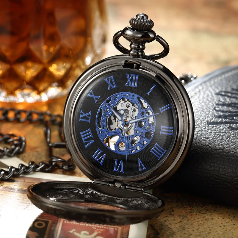 Luxury Retro Golden Hollow Skeleton Mechanical Pocket Watch Mens Fob Chain Steel Exquisite Sculpture Women Men Pocket Wath Gifs