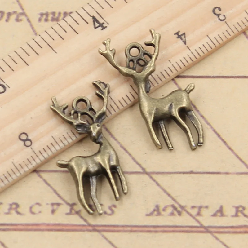 10pcs Charms Christmas Deer Sika 27x18mm Tibetan Bronze Silver Color Pendants Antique Jewelry Making DIY Handmade Craft