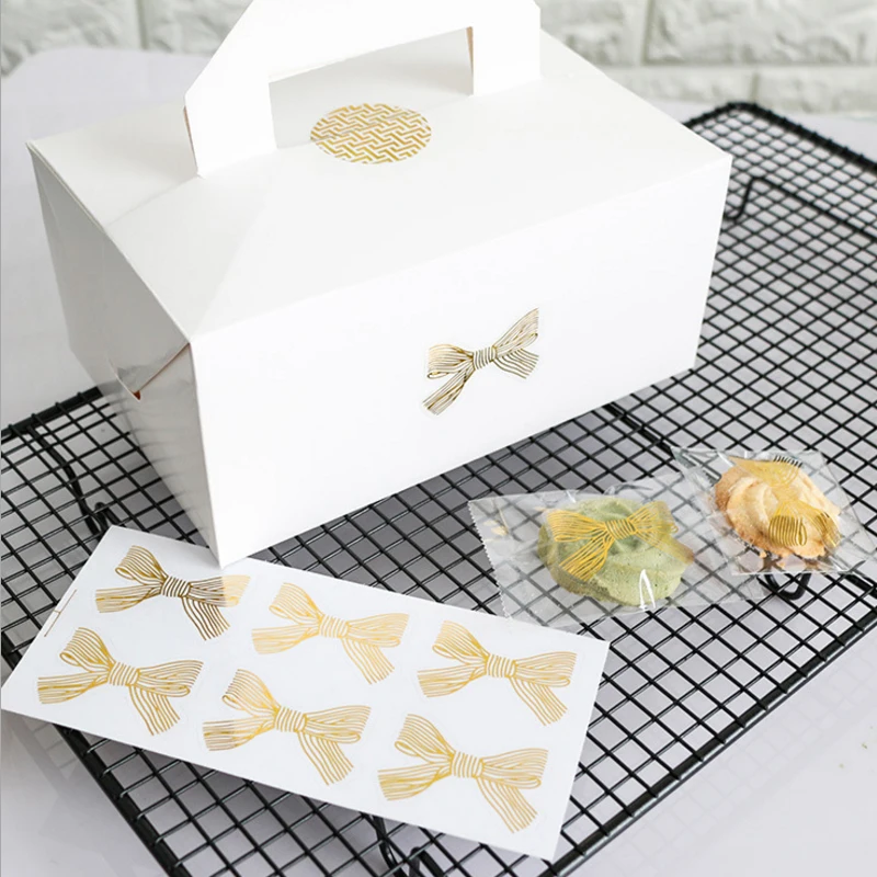 60pcs/lot Kawaii Stickers Gold Bow Bronzing Transparent Seal Sticker Gift Packaging Stickers Scrapbooking Sealing foil sticker