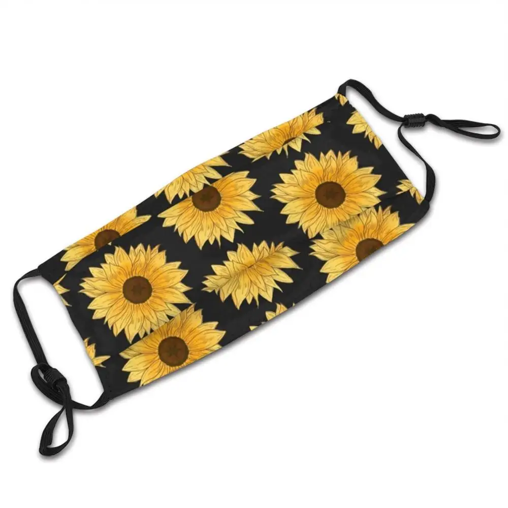 Girassol padrão personalizado lavável filtro pm2.5 adulto crianças máscara girassol sol flores pétalas primavera verão bonito amarelo