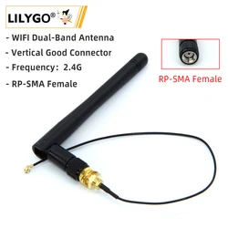 LILYGO® TTGO-antena de doble banda WIFI, 2,4G, 2dbi, módulo inalámbrico, enrutador de Pin hembra RP-SMA, 109MM, IPX, IPXE, buen conector Vertical