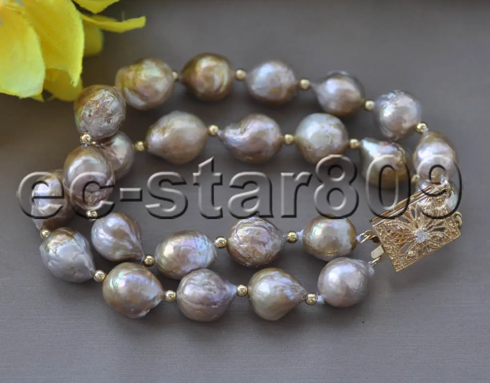 

Z11159 2Row 8" 13mm Almost Round Peacock Lavender Edison KESHI Pearl Bracelet