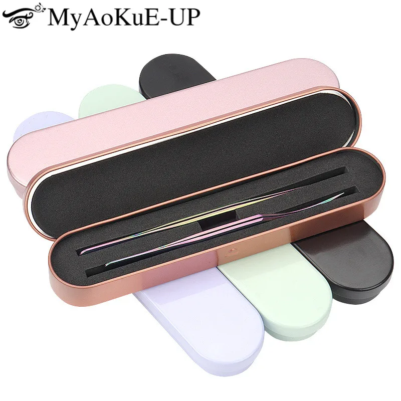 Tweezers Storage Box Tinplate Double Slots Eyelashes Extension Beauty Makeup Tweezers Protection Box For Grafting Eye Lash Tools