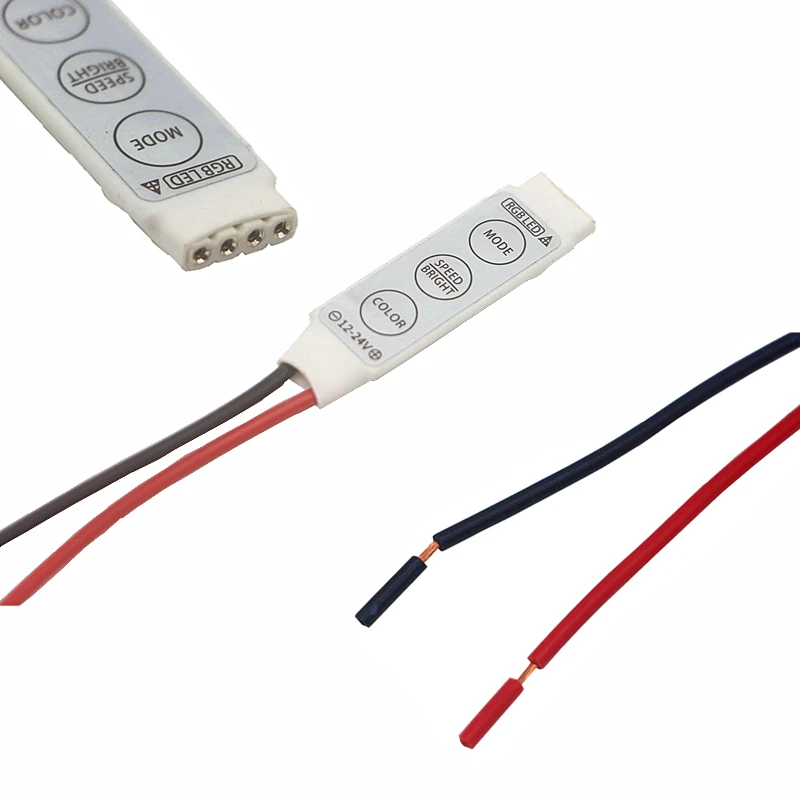 Mini 3Key RGB LED Controller DC 5V 12V 24V Mode/Speed/Bright/Color regolabile LED Dimmer nero rosso filo/DC Wire RGB Controler