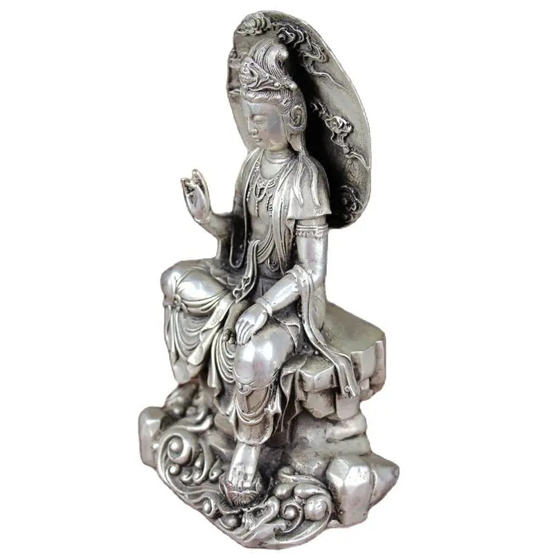 

China Old Feng Shui Homeornaments Plate With Silver Pharmacist Guanyin Statue