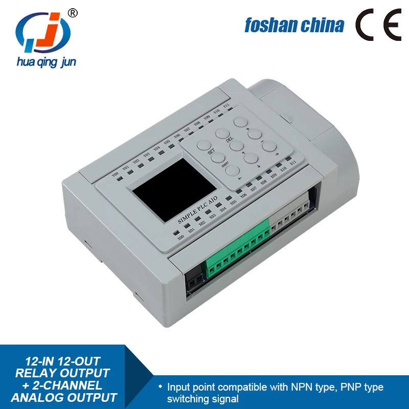 Huaqingjun-インバーター用のプログラム可能なロジックコントローラー,12di 12doリレー出力,plc 2ao 0-10v 0-20ma