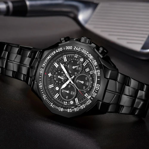 Imagen 2 del producto WWOOR-Reloj deportivo de lujo para Hombre, cronógrafo de cuarzo con fecha, Luminoso, de pulsera de acero, color negro