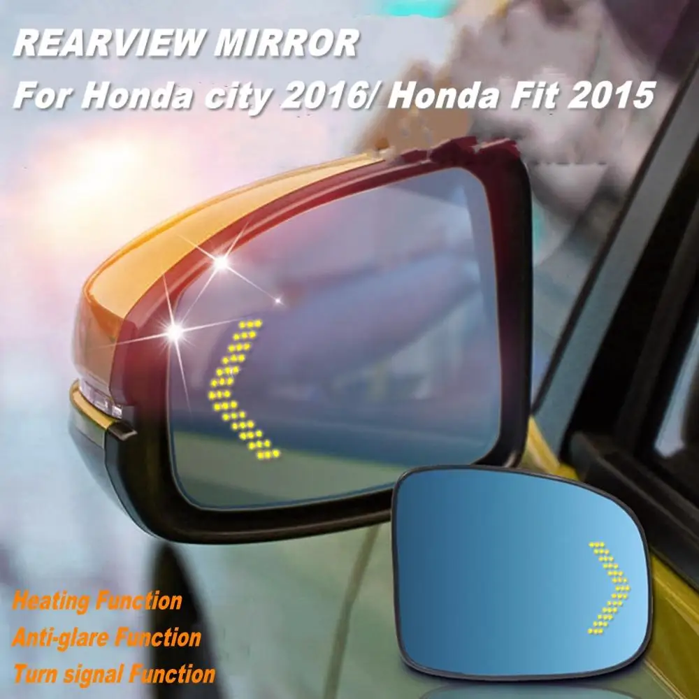 2pcs Power Heated w/Turn Signal Anti-Dizziness Side View Mirror Blue Glasses For 2016 Honda city/2015 Honda Fit