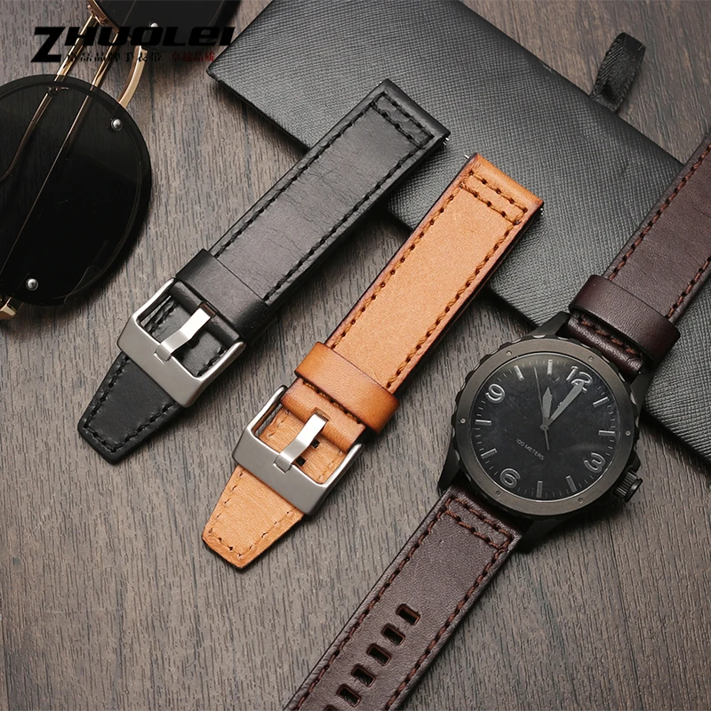 For Fossil JR1354|1487|1424 watchband high quality Retro quick release genuine leather diesel strap black dark brown 22mm 24mm