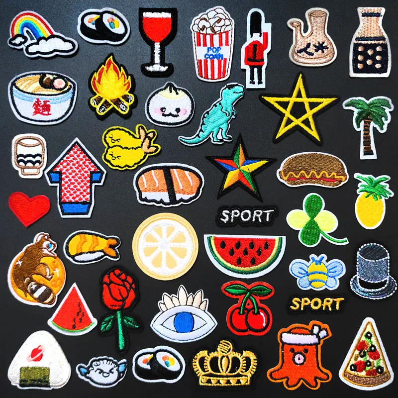 Sushi Noodles Bee DIY Embroidery Badge Applique Clothes Ironing Clothing Sewing Supplies Decorative Badges Watermelon Star