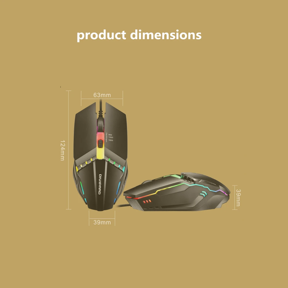 Gaming Backlit Mouse 1600DPI Optical Mouse 3 Adjustable DPI Symmetrical Design Ergonomic Shape for Desktop Notebook Computers