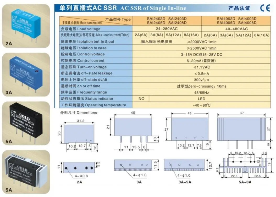 Imagem -02 - Gute Ouro Pequeno Pcb Relé de Estado Sólido Sai4002d Sai4002ds ac Módulo Monofásico 2a
