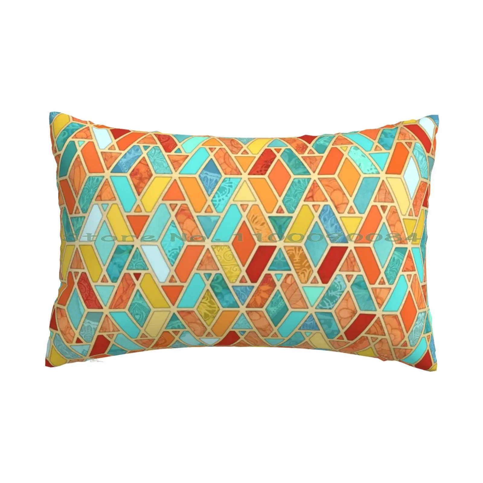 Tangerine & Turquoise Geometric Tile Pattern Pillow Case 20x30 50*75 Sofa Bedroom Robot Vector Future Ray Color Humor Long