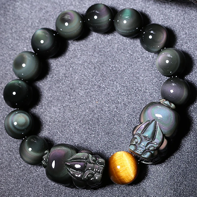 Natural Obsidian Double Pixiu Pig Bracelet Good Luck feng shui Brave Rainbow Bracelet Beckoning Beast Bracelet Men Women Jewelry