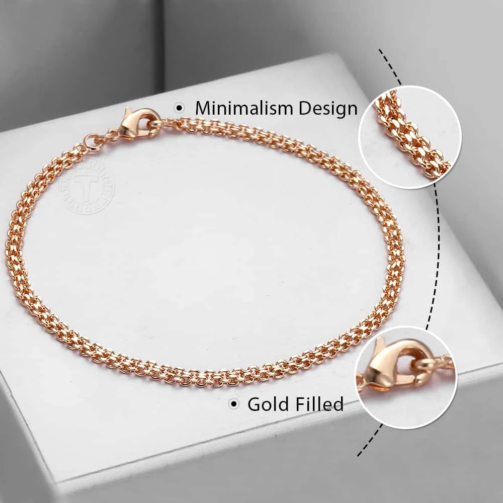 4/5mm Womens Bracelets Hammered Braided Weaving Bismark Curb Cuban Bracelets 585 Rose Gold Color Jewelry Gifts Link Chain LCB04