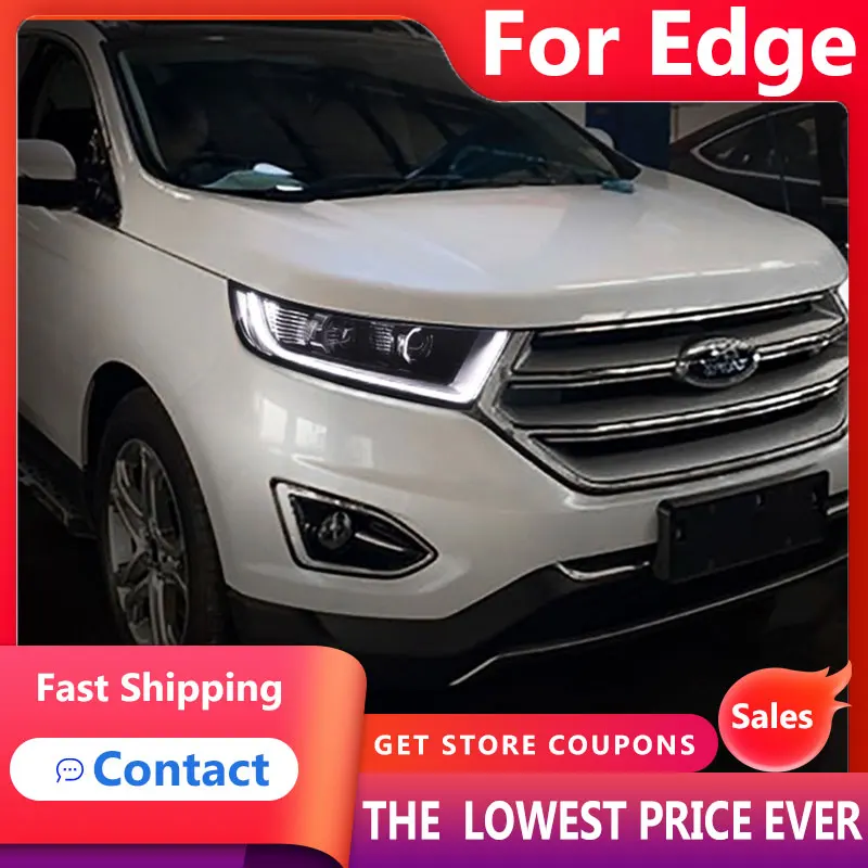 

HANA для автомобиля Ford Edge передние фары s 2015-2019 DRL дневные ходовые огсветильник светодиодсветодиодный Биксеноновая лампа Противотуманные фары s автомобильный аксессуар новая Edge передняя фара