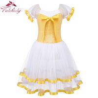 Yellow Ballet Dance Tutu Leotard Girls Dancewear Costume Ribbon Long Tulle Skirt Ballerina Fairy Party Costumes