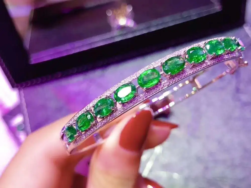 

Emerald bangle Natural Real Emerald bangle Bracelet Solid S925 Sterling Silver For Women Color Fine Jewelry