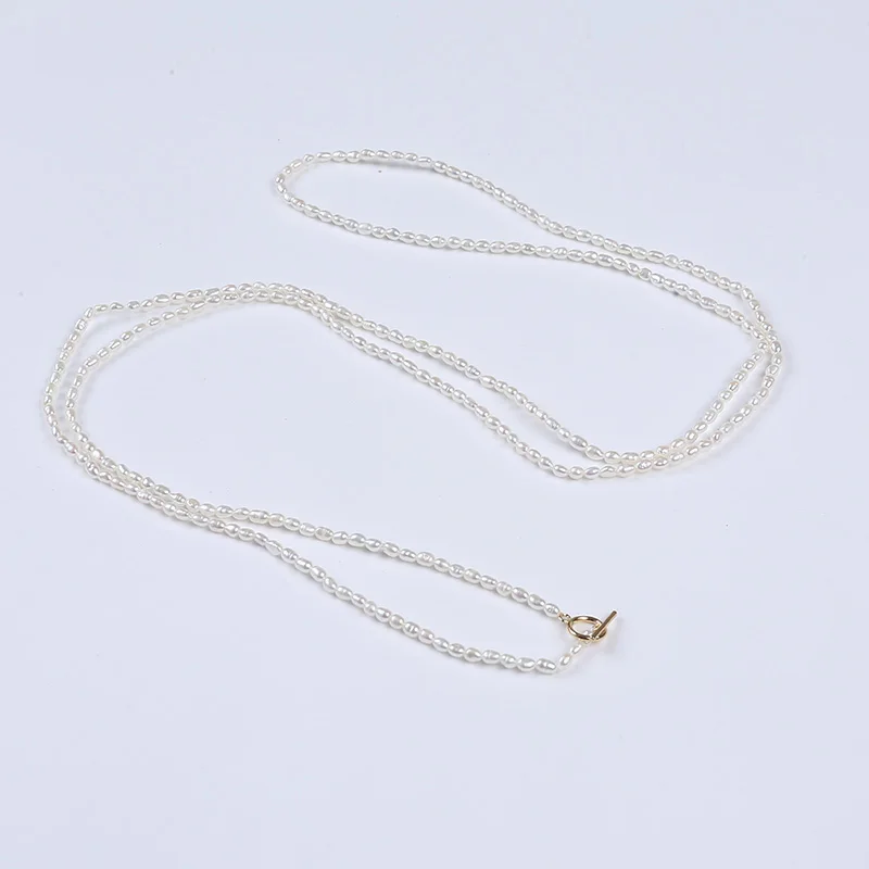 2.5-3mm Rice Pearls Necklace Lengthen Fashion Jewelry Necklace For Woman