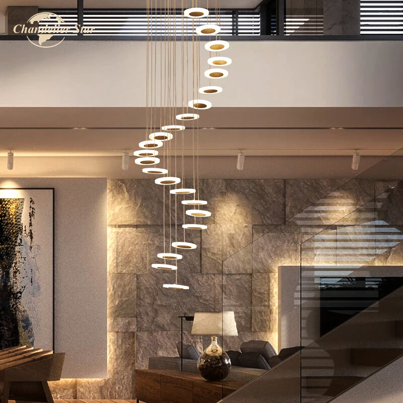 Modern LED Chandeliers Lighting Nordic Iron Acrylic Plate Pendant Hanging Lights Fixture Living Room Big Staircase Hotel Lamps