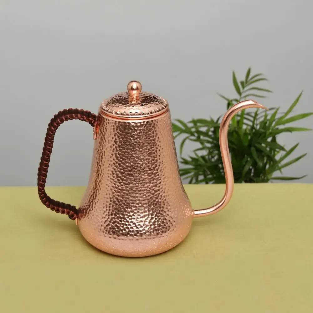 Pure Copper Coffee Pot with Handle, Teapot Kettle, Hammer Pattern Drinkware