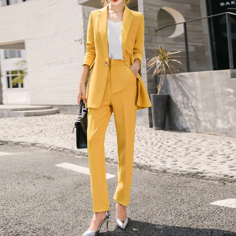 Single Button Blazer and Straight Pencil Pant Suits for Women, Professional Women's Suits, Loose Jacket, Casual, 2 Pieces Set