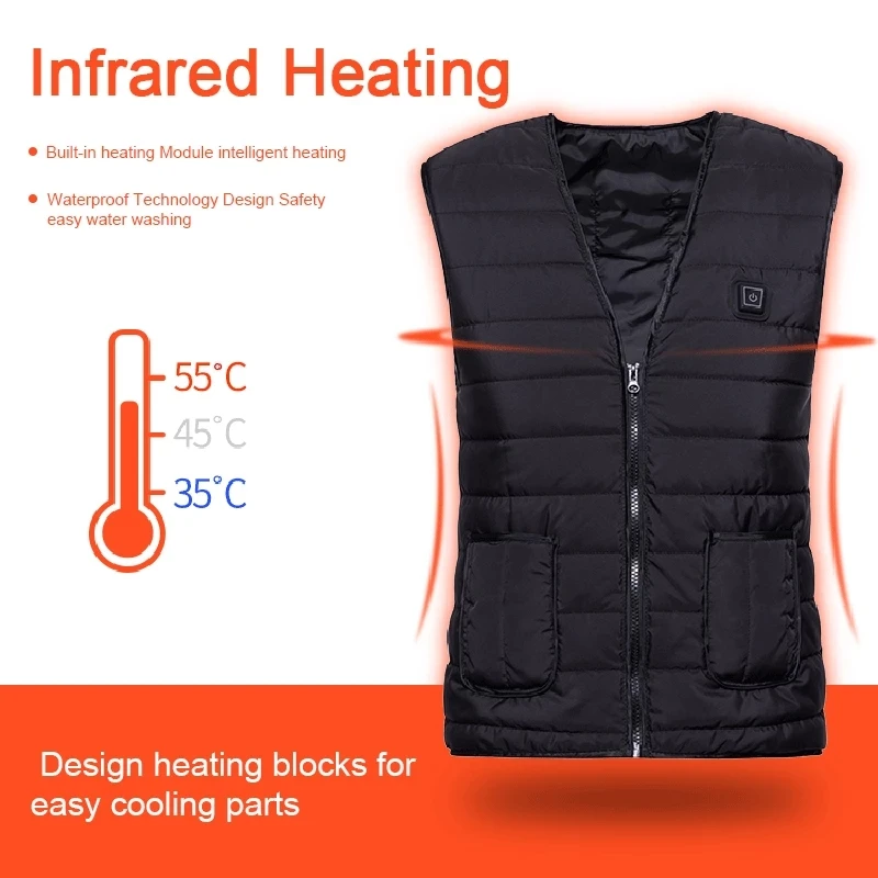 Women Outdoor warm vest Electric Heated Vest Washable USB Charging Heated Clothing Winter Skiing Hiking Camping Anti-Cold Vests