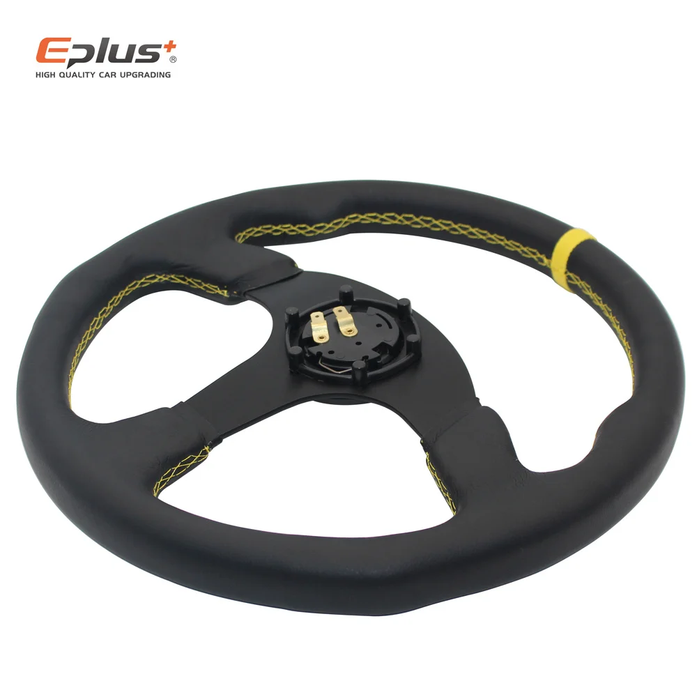 EPLUS Car-Styling Sport Steering Wheel Alcanta PVC Universal 14 Inches350MM Aluminum Retrofit Modified Red YELLOW