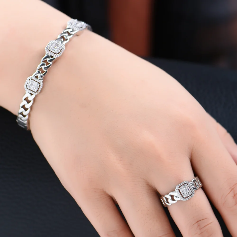 

Kellybola Trendy Luxury Hiphop Stackable Jewelry Set Women's Wedding AAA+ Cubic Zircon Dubai Bracelet Rings Jewelry 2021 New