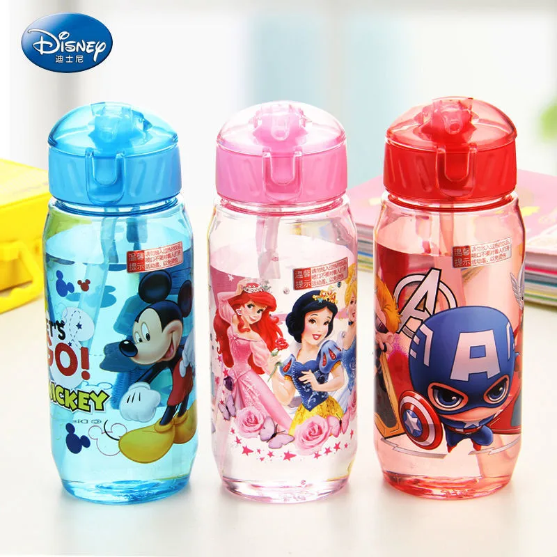 1PCS DISNEY Mickey water bottle MARVEL Baby Feeding cup with straw children\'s plastic cup student outdoor Drinking bottle gift