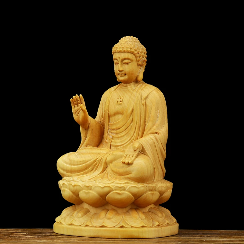 XS359- 10x6x5.5 CM Shakyamuni Boxwood Sculpture Sitting Thailand Buddha Carving Statue Lucky Feng Shui Home Decor