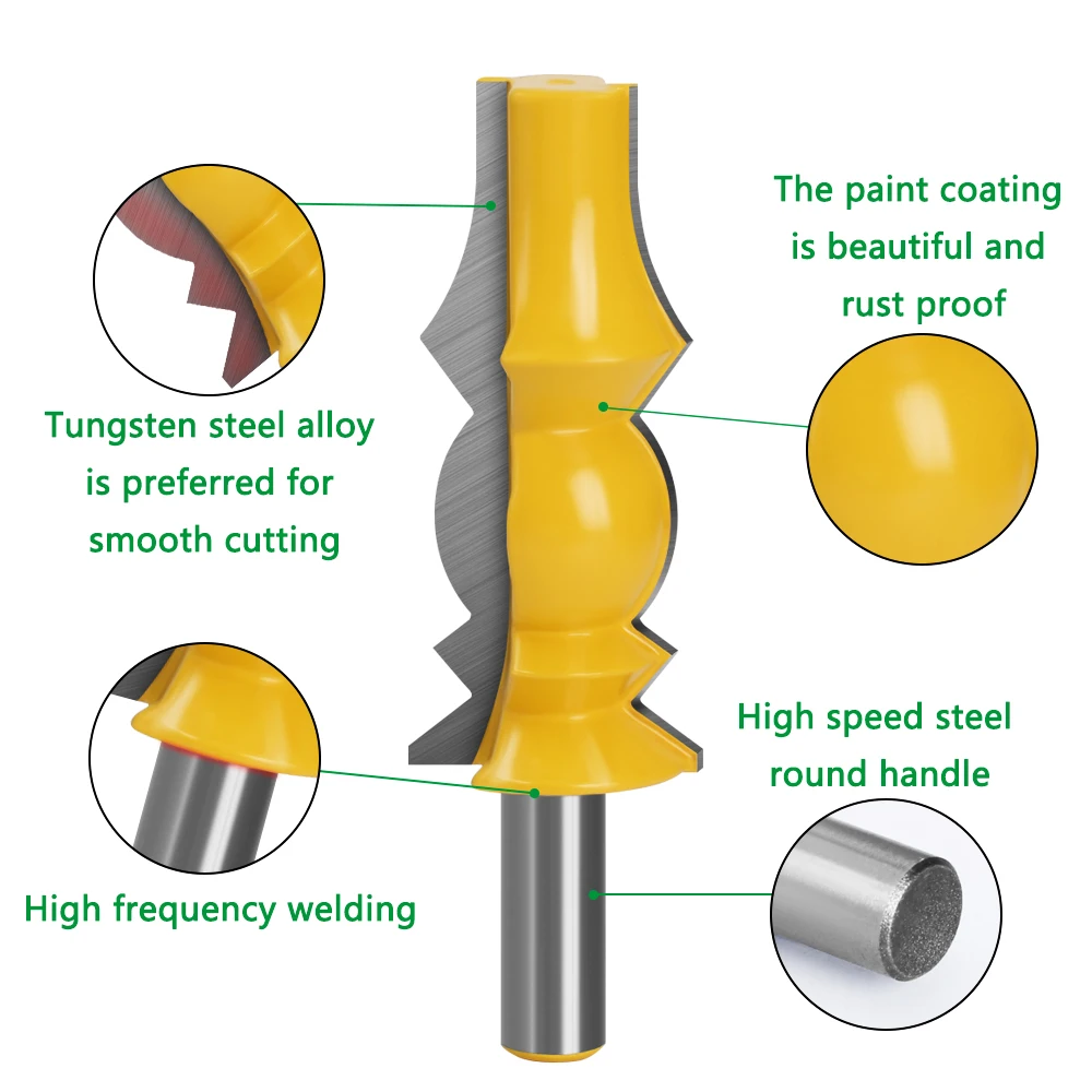 Imagem -03 - Grande Coroa Reversível Moldagem Router Bit Grupo Apoio de Braço Linha Groove Fresas para Trabalhar Madeira 12 mm Shank Pcs
