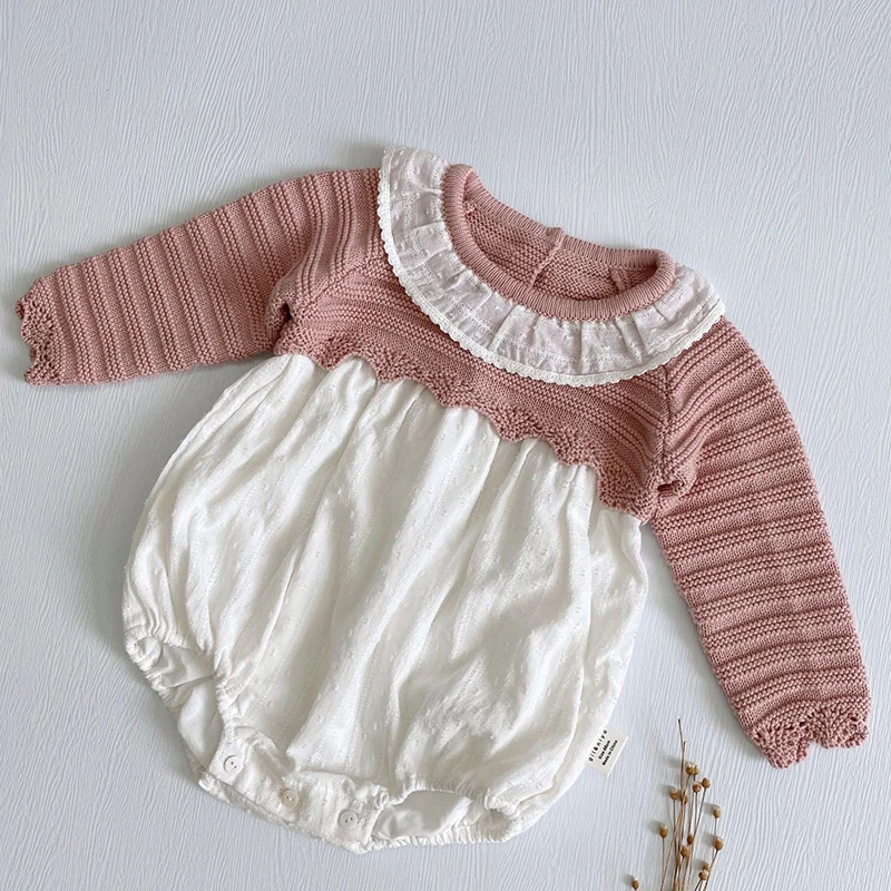 2021 Sisters Clothes Girls Knitted Rompers Kid Sweaters Autumn Baby Girls Cute Flowers Dress Baby Child Knitted Rompers Outwear