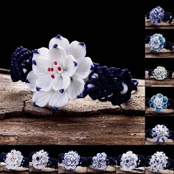 2021 New Fashion Hand-made Knitted Beautiful Flowers Ceramic Bracelets for Women Girls Lovers Gifts