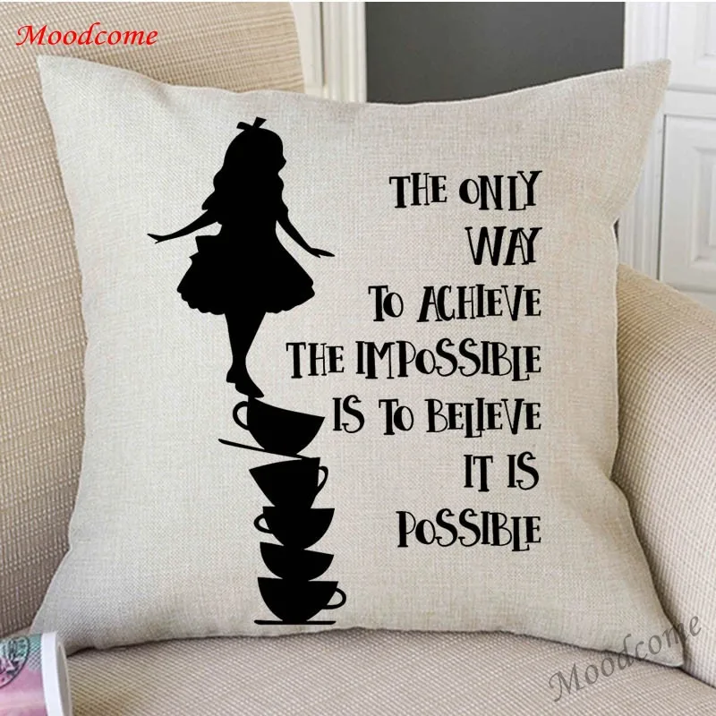 Nordic Classic Quotes From Alice Wonderland Black White Print Sofa Throw Pillow Cover Rabbit Fairy Tale Children Cushion Cover