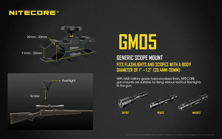 Imagem -04 - Nitecore-scope Mount com Liga de Alumínio Adequado para P30i Srt7gt P12gts Mh12gts G-mount Lanterna Acessórios Autêntico Gm05