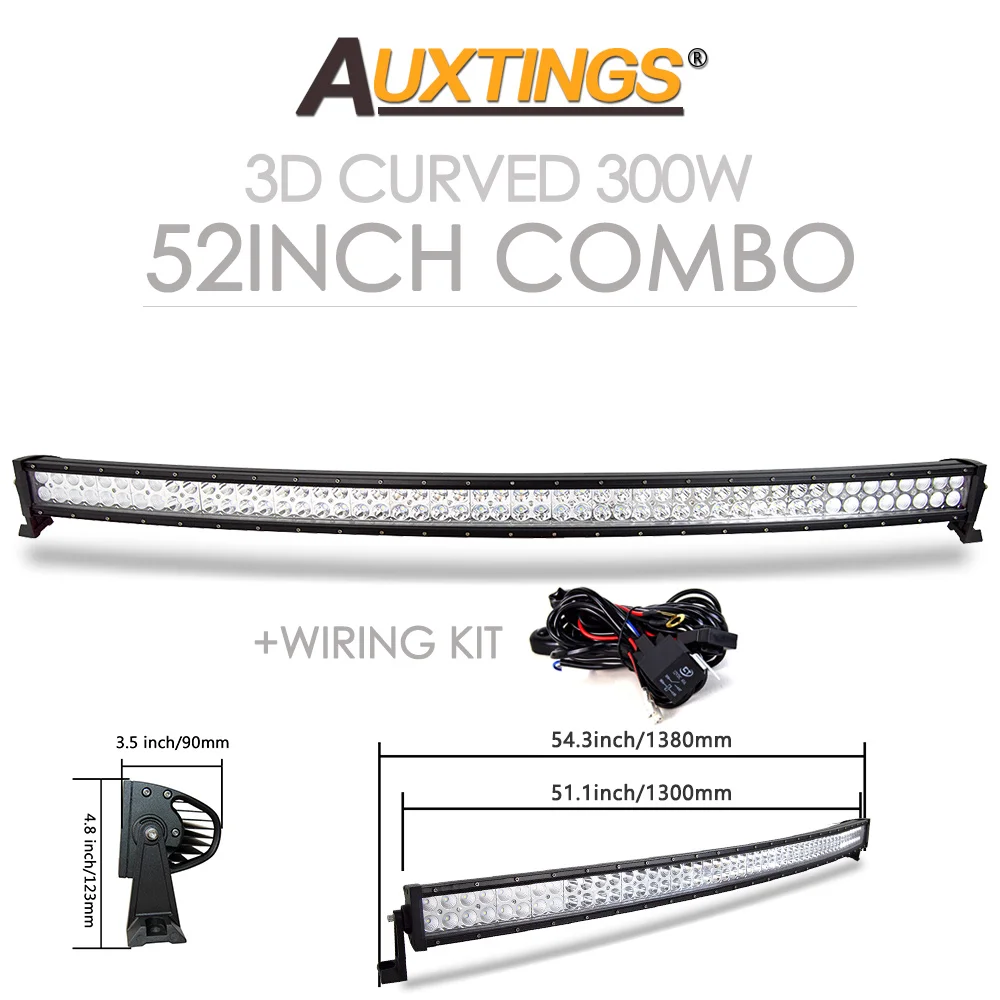 Auxtings 22 32 42 52 ''in Gebogen/Rechte Led-lichtbalk COMBO Led-werklampbalk Rijden Offroad Auto Vrachtwagen 4x4 SUV ATV 12V 24V