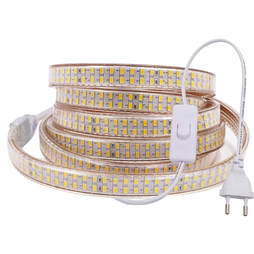 5730 SMD LED Strip Light 240Leds/m Double Row 110V 220V Flexible Ribbon Tape with Dimmer Waterproof LED Stripe Light EU/US/AU/UK