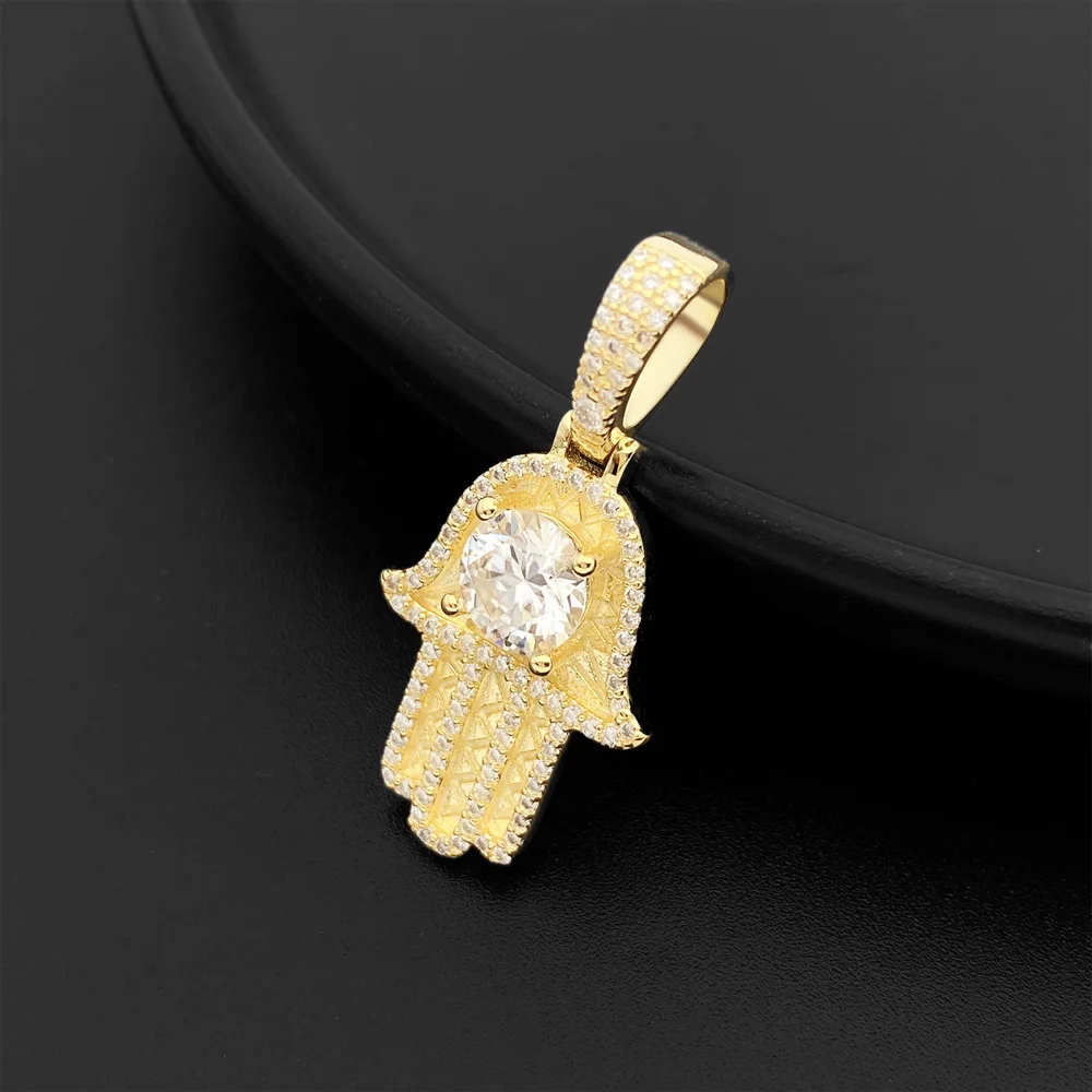 Moissanite Necklaces Fatima's Hand Pendant S925 Real Diamond Iced Out Necklaces For Women Men Jewelry Pass Tester