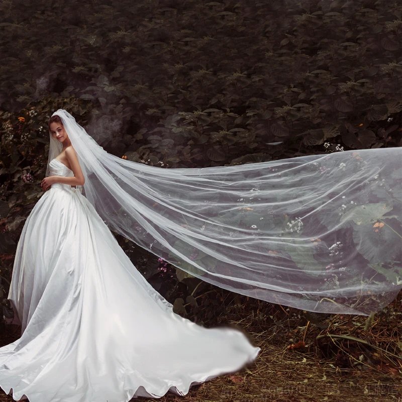 

Фата свадебная Длинная с гребнем, с аппликацией, 2T, ширина 3 м