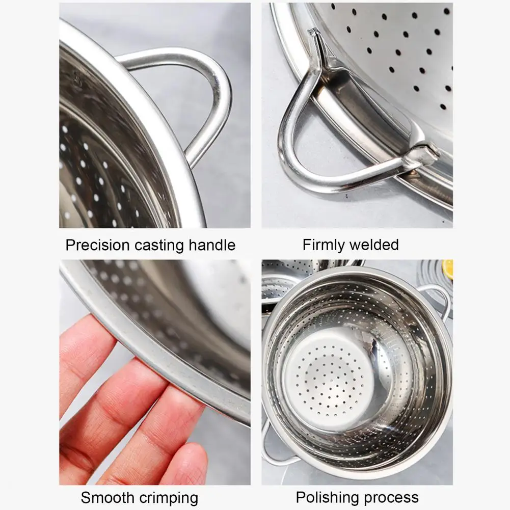 Kitchen Washing Strainer Bowl Multipurpose Drain Basket Stainless Steel Metal Handle Fruit Strainer Salad Vegetables Colander