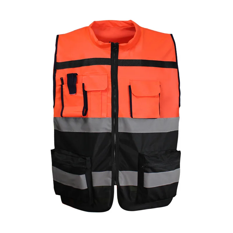 High Visibility Zipper Front Safety Vest With Reflective Strips Motorcycle Vest Riding Work Vest Yellow Black Red Blue Orange