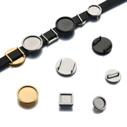 2Pc Stainless Steel Flat Slider Spacer Cabochon Base Bezel Trays Settings For 11mm Flat Leather Cord DIY Bracelet Jewelry Making