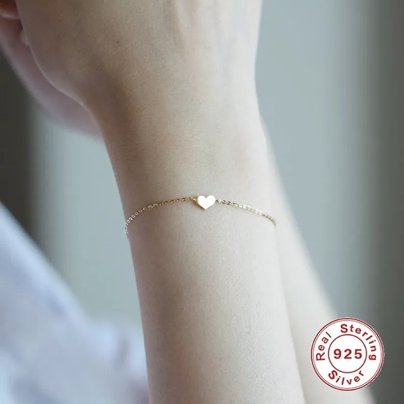 

CCFJOYAS 925 Sterling Silver 14K Gold plated Heart Shaped Bracelet for Women Korean Style Minimalist Bracelet Girl's Best Gift