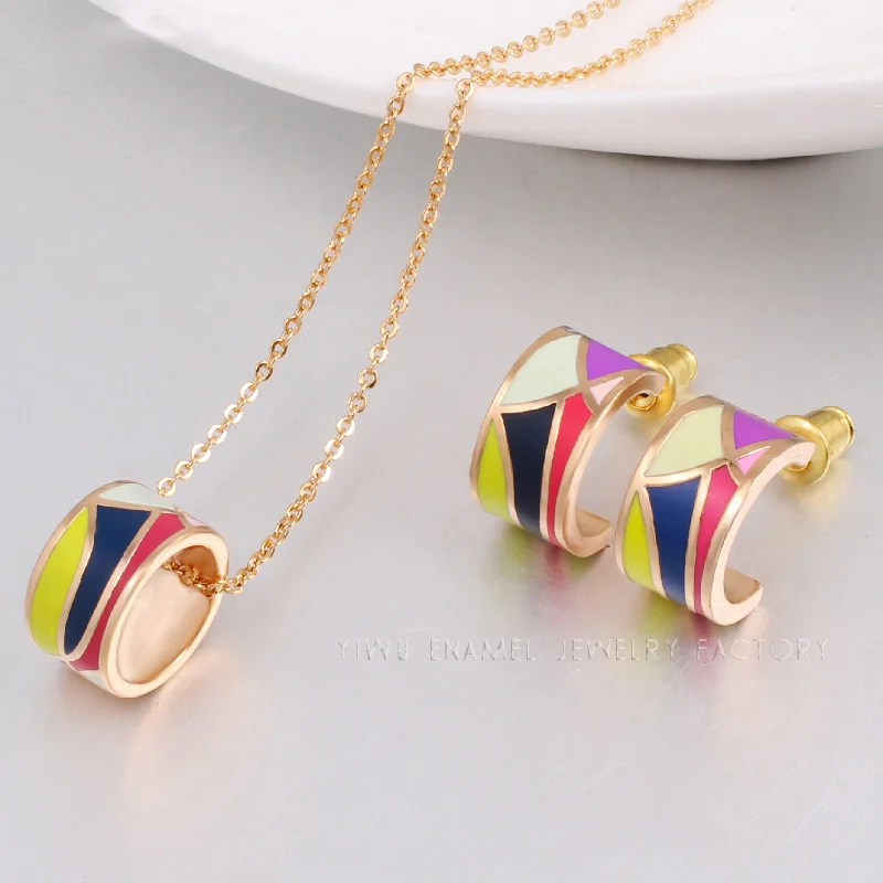 Color Culture Promotions High Quality Small Women Enamel Jewelry Sets Elegant Filled Color Design (Necklace, Earring)