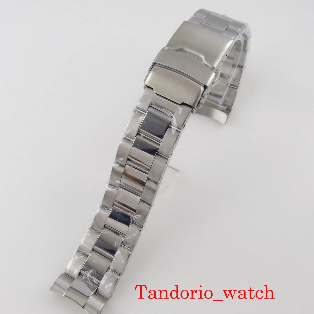 20mm Width Metal Wristwatch Strap Chain Polished Center for 40mm Bliger Case 316L Stainless steel Curved End Double Push Clasp