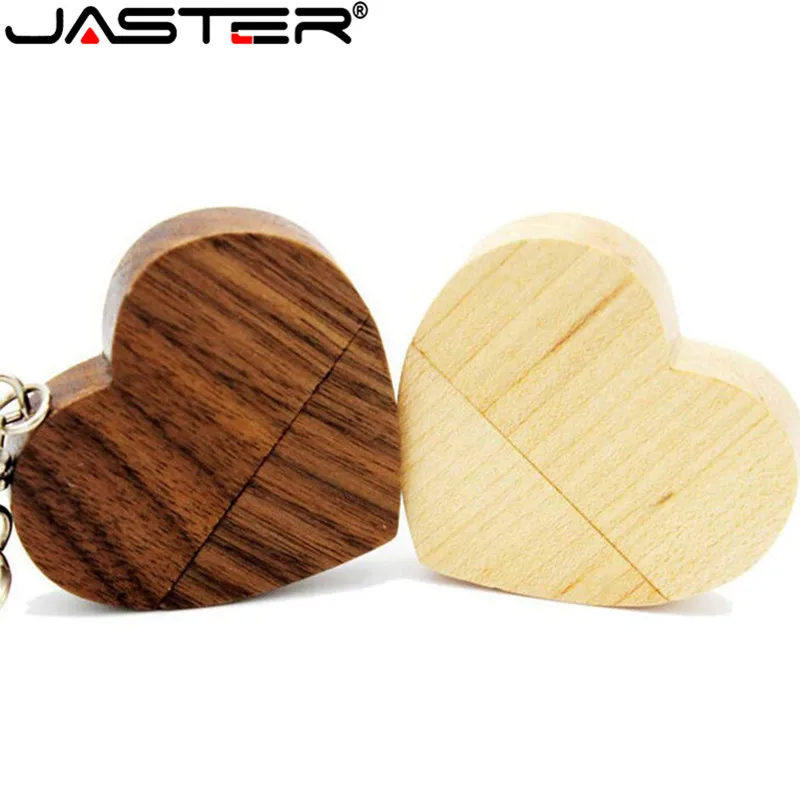 

JASTER (1 PCS free LOGO) wooden heart usb flash drive love heart with keychain pendrive 4GB 8GB 16GB 32GB 64GB customer LOGO